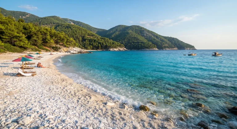 Imagine cu plaja albă din Thasos - Unde să te cazezi lângă plaja Marble Beach