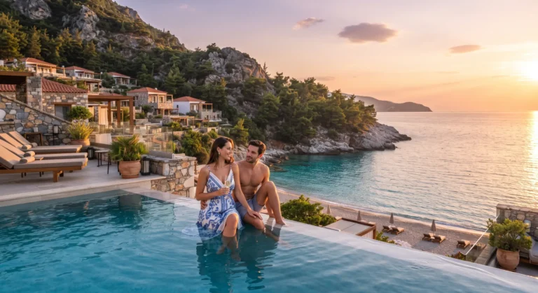 Imagine cu un cuplu la un hotel de 5 stele în Thasos -Exemple pentru Cele mai bune hoteluri de lux și resorturi de 5 stele în Thasos
